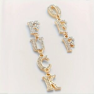 Dangle Stud "F*ck‎ Off" Earrings Rhinestone Letter Statement Earrings Party